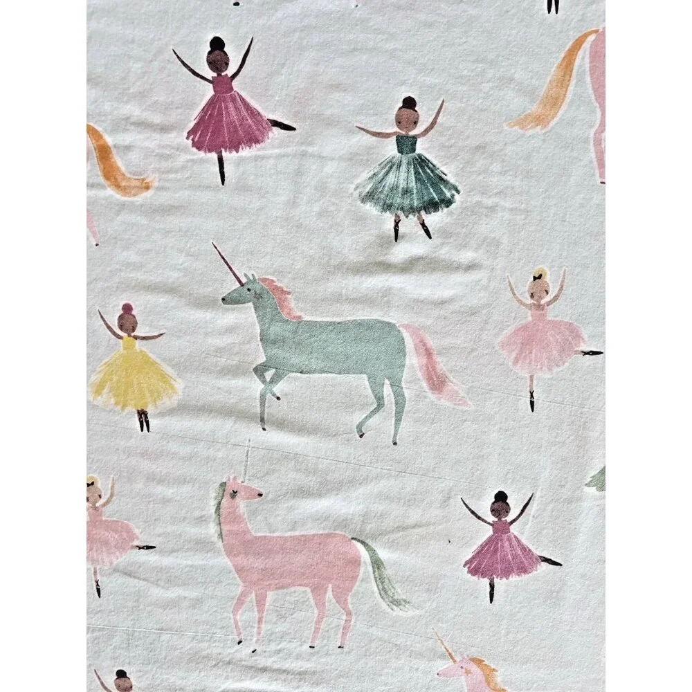 Pottery Barn Kids Pastel Unicorns & Ballerinas Duvet Cover - Pink, Mint, Gold